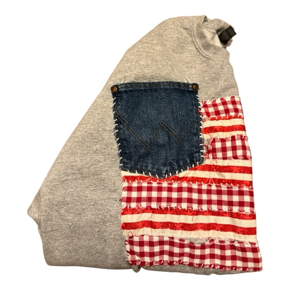 Vintage Handmade American Flag Sweatshirt – Gray Pullover - Picture 5 of 7